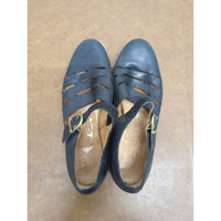 Black Leather Mary Jane Flats With Cutout Design & Buckle Closure