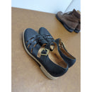 Black Leather Mary Jane Flats With Cutout Design & Buckle Closure