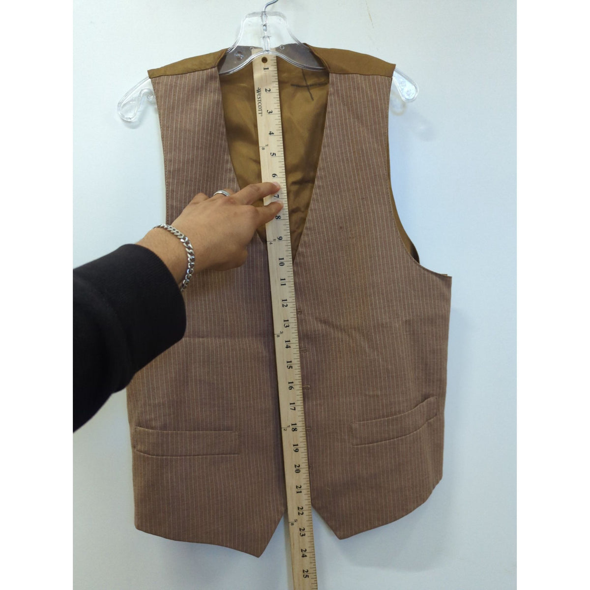 Mens Brown Pinstripe Vest With Adjustable Back & Pockets