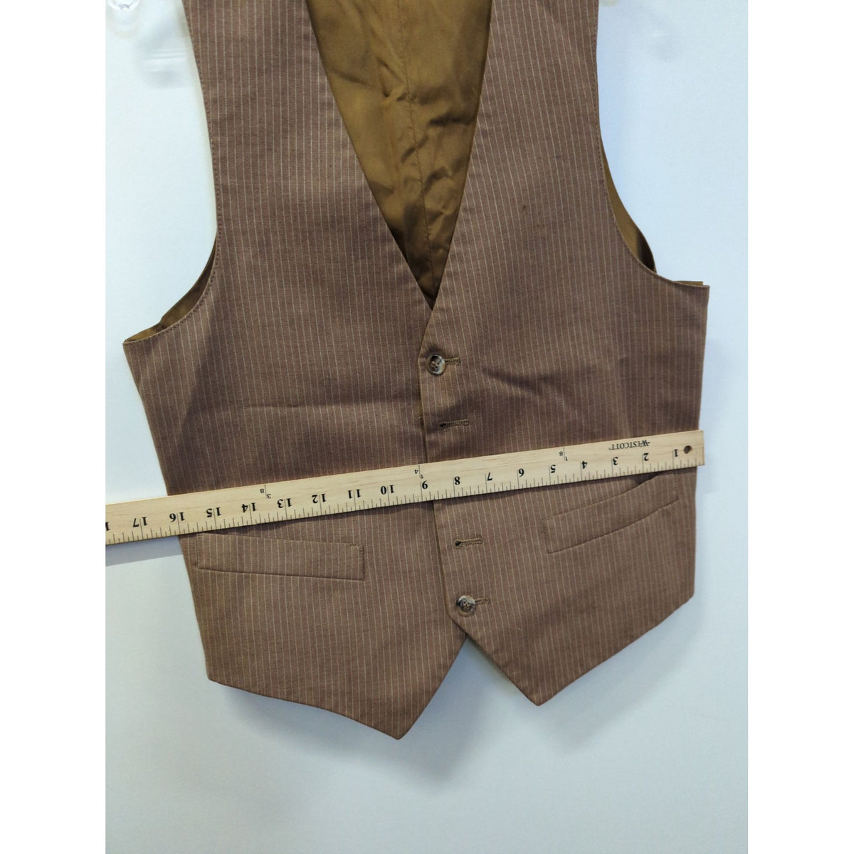 Mens Brown Pinstripe Vest With Adjustable Back & Pockets
