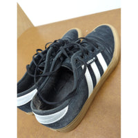 Adidas Mens Black Suede Sneakers With White Stripes & Gum Soles Size 10.5