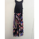 Roz & Ali Navy Sleeveless Dress With Multicolor Striped Skirt Size 4 Lightweight
