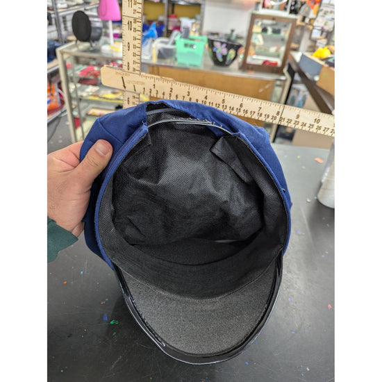 Vintage Navy Blue Uniform Cap With Black Patent Visor & Metal Badge Clip Approx. Size 21" Circumference