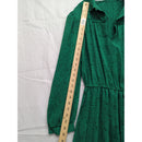 Vintage Green Long-Sleeve Midi Dress By Marinette With Pleated Skirt & Abstract Pattern Made In USA