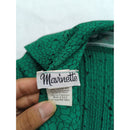 Vintage Green Long-Sleeve Midi Dress By Marinette With Pleated Skirt & Abstract Pattern Made In USA