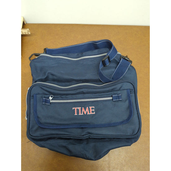 Time Navy Blue Crossbody Bag With Adjustable Strap & Multiple Zipper Compartments 15" X 14"