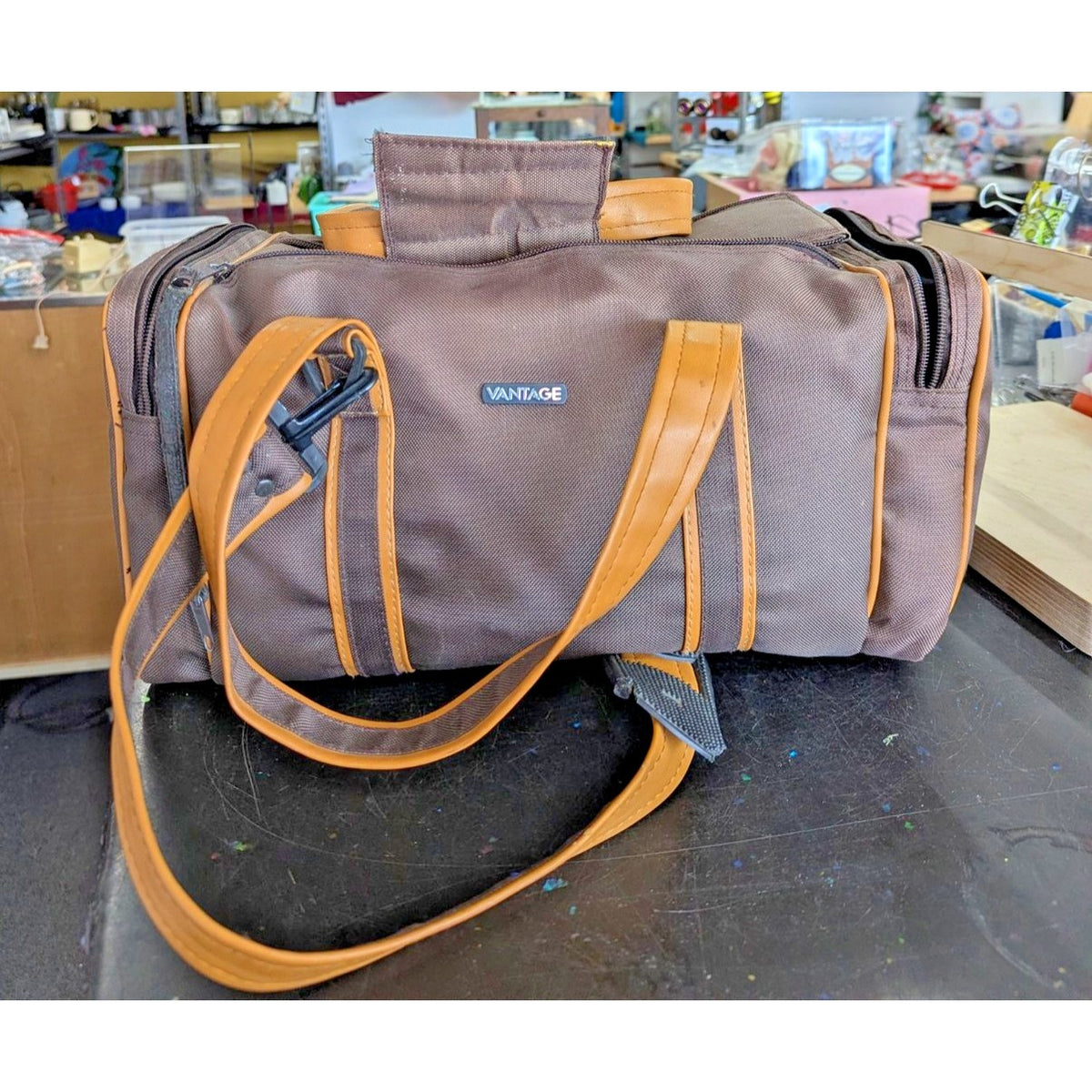 Vantage Brown & Tan Duffle Bag With Camera Lenses, Film, Gear