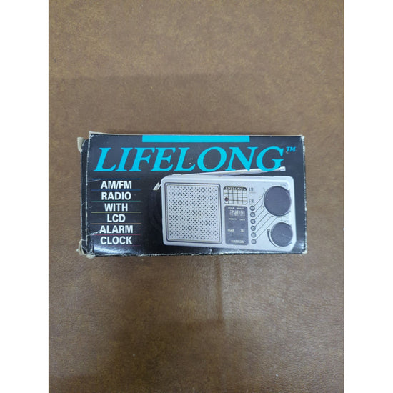 Lifelong AM/FM Radio With LCD Alarm Clock Compact Design Battery Powered Silver Portable