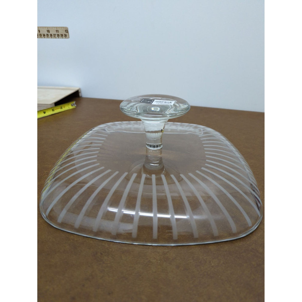 Mikasa Cheers Diamond Footed Glass Cake Plate 13.75" With Etched Lines Germany