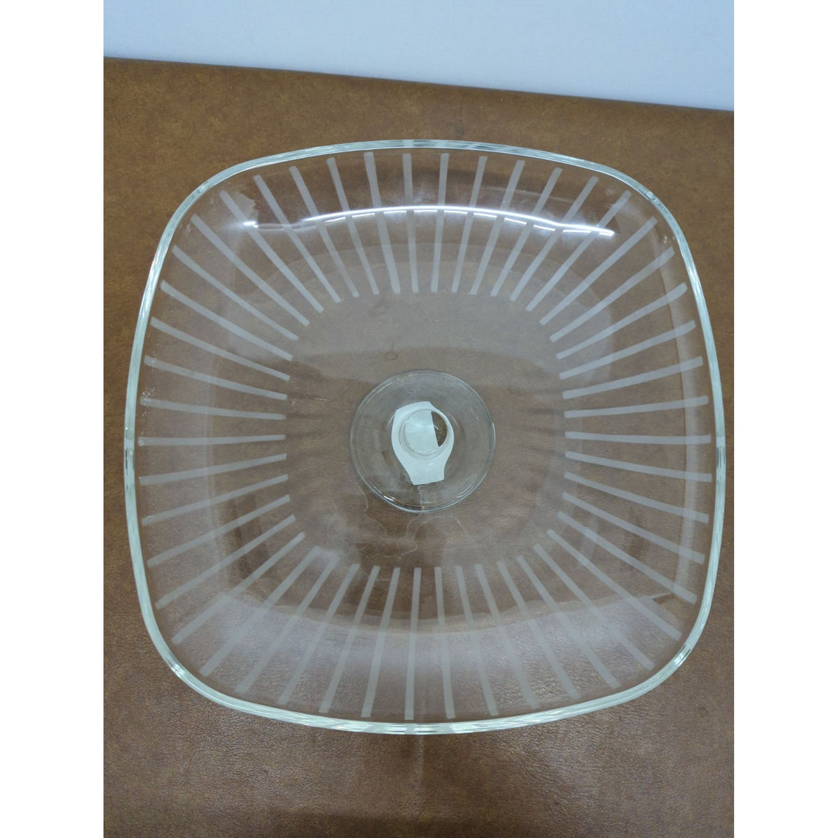 Mikasa Cheers Diamond Footed Glass Cake Plate 13.75" With Etched Lines Germany