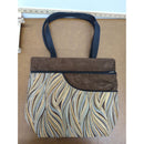 Handmade Brown & Multicolor Tote Bag With Wavy Pattern & Black Straps