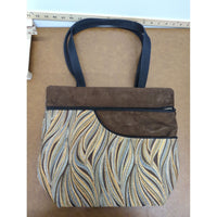 Handmade Brown & Multicolor Tote Bag With Wavy Pattern & Black Straps