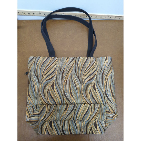 Handmade Brown & Multicolor Tote Bag With Wavy Pattern & Black Straps