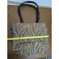 Handmade Brown & Multicolor Tote Bag With Wavy Pattern & Black Straps