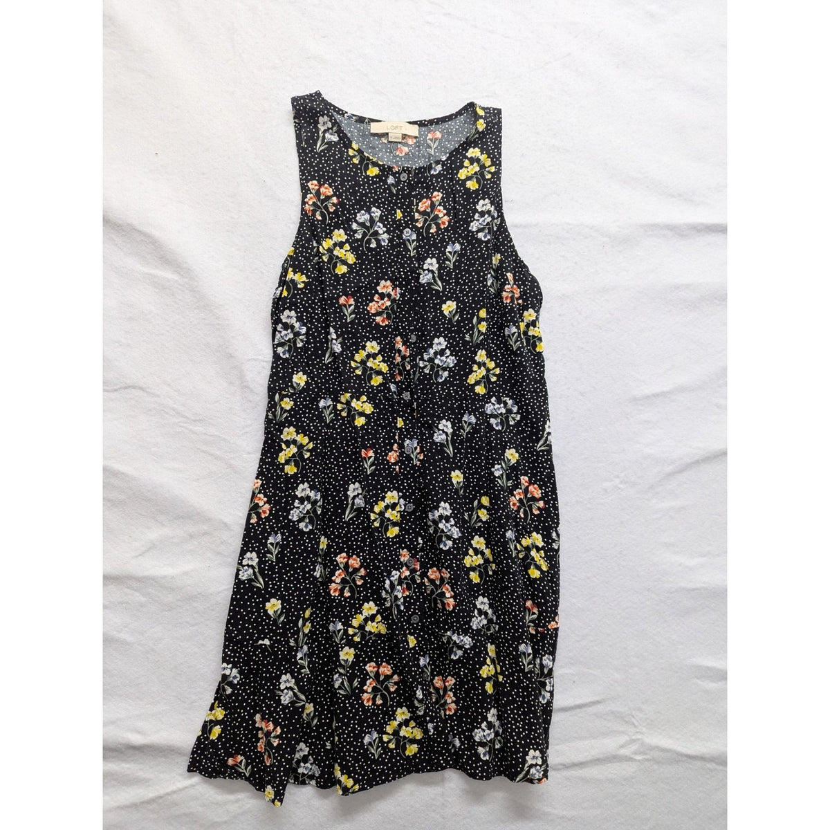Loft Black Floral Sleeveless A-Line Dress Size 10