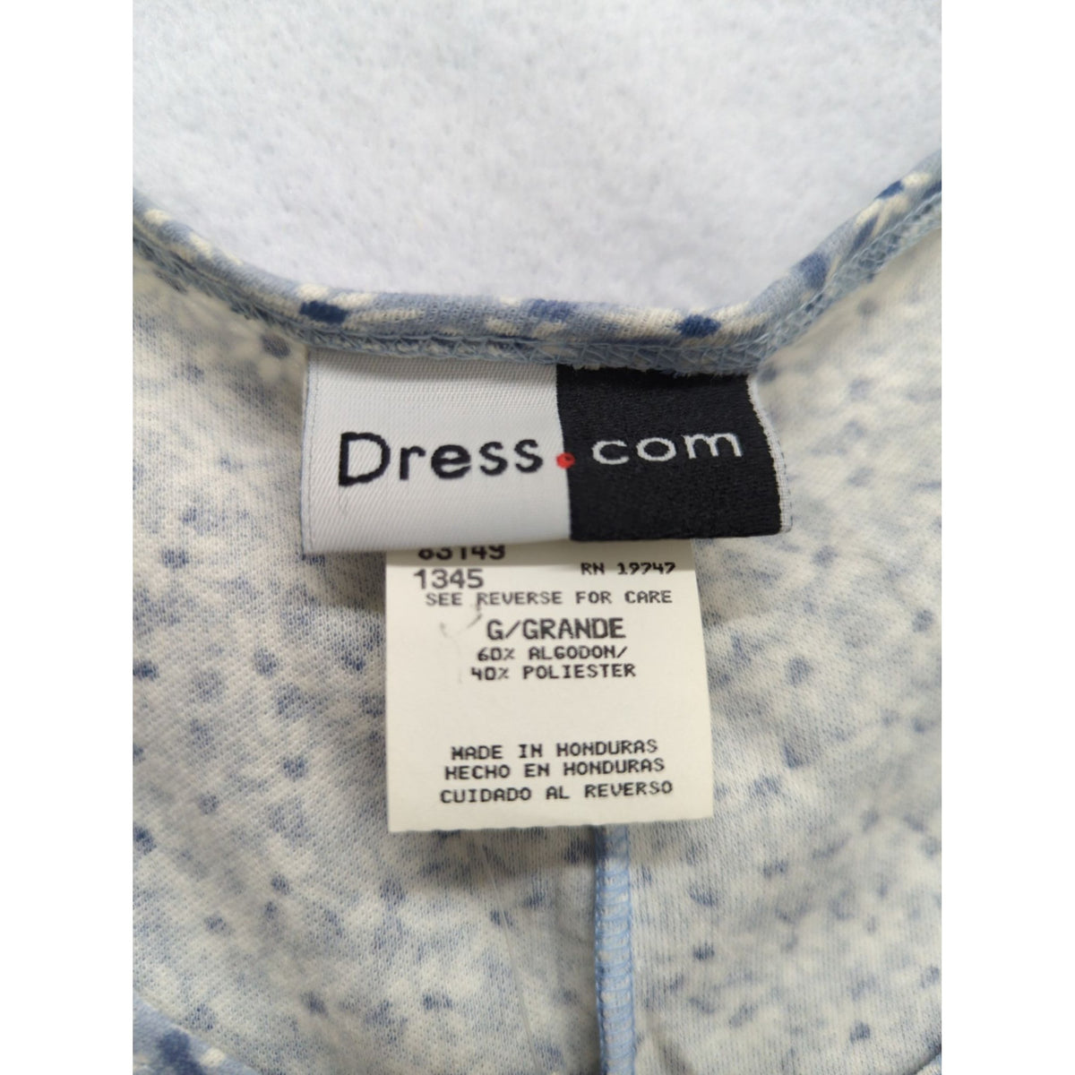 Blue Floral Sleeveless Dress With Scoop Neckline By Dress.com Size Large 60% Cotton 40% Polyester Made In Honduras