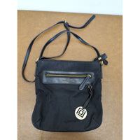 Liz Claiborne Black Nylon Crossbody Bag With Gold Accents Adjustable Strap And Zippered Compartments 10"x10"
