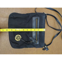 Liz Claiborne Black Nylon Crossbody Bag With Gold Accents Adjustable Strap And Zippered Compartments 10"x10"