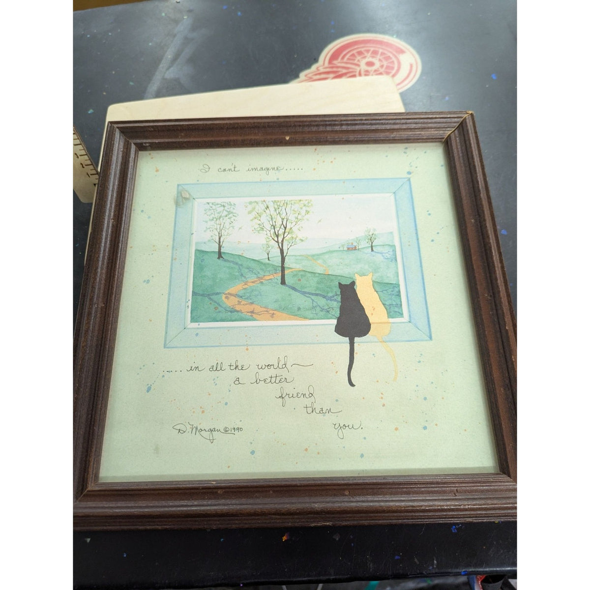 D. Morgan 1990 Framed Art Print Cat Friends 10x10