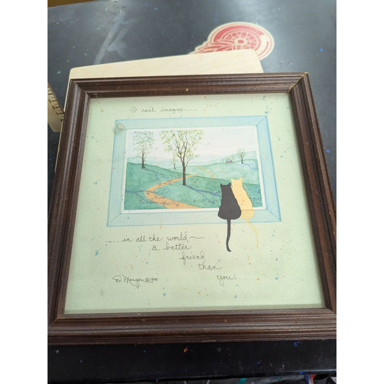 D. Morgan 1990 Framed Art Print Cat Friends 10x10