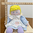 Vintage House Of Haten Blue & White Embroidered Flower Doll With Yellow Yarn Hai