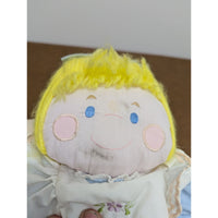 Vintage House Of Haten Blue & White Embroidered Flower Doll With Yellow Yarn Hai
