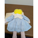 Vintage House Of Haten Blue & White Embroidered Flower Doll With Yellow Yarn Hai
