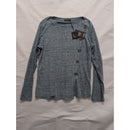 Funlingo L Blue Ribbed Button-Front Long Sleeve Sweater