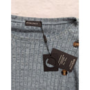 Funlingo L Blue Ribbed Button-Front Long Sleeve Sweater