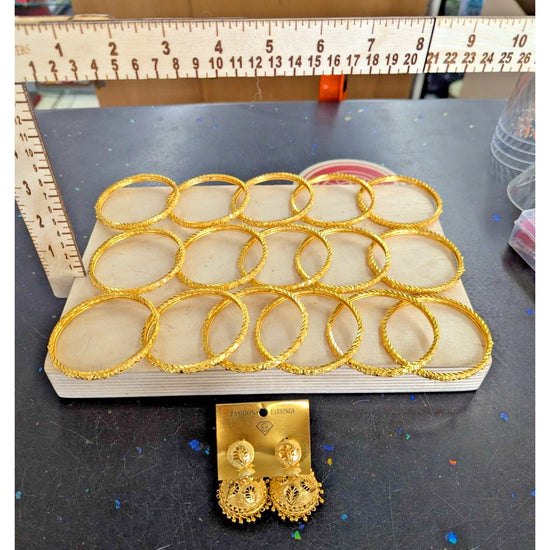 Gold-Tone Bangles Set Of 12 & Matching Jhumka Earrings Intricate Design Fashion