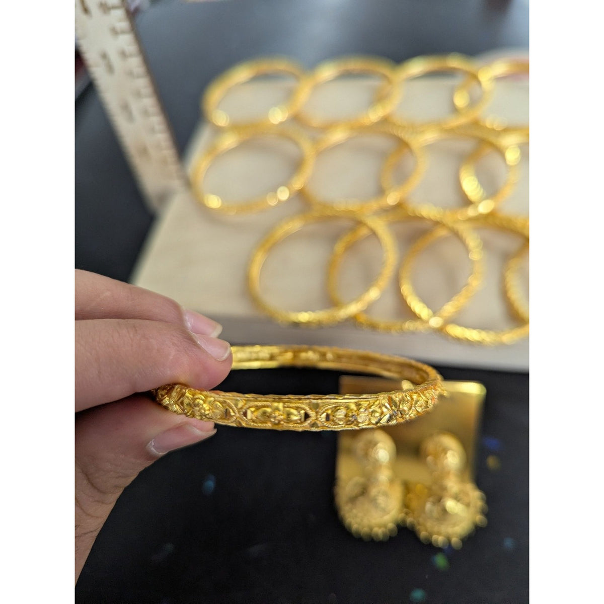 Gold-Tone Bangles Set Of 12 & Matching Jhumka Earrings Intricate Design Fashion