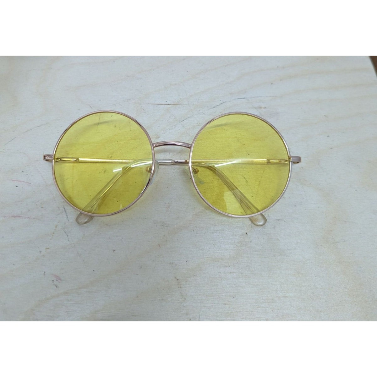 Vintage Round Yellow Lens Sunglasses Metal Frame Retro Style
