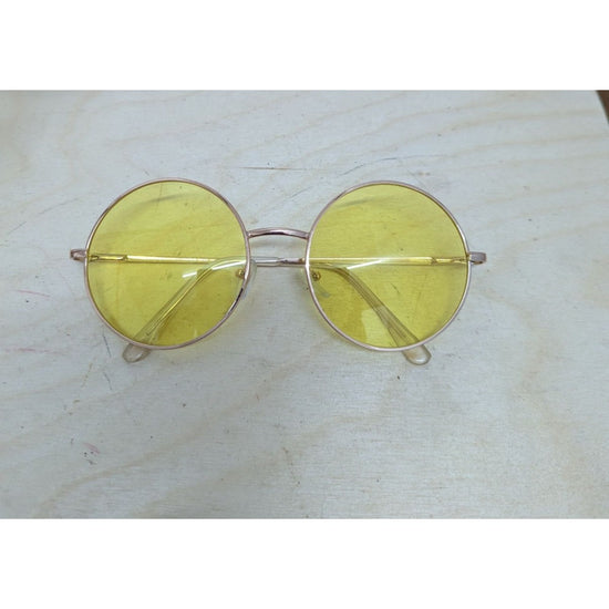 Vintage Round Yellow Lens Sunglasses Metal Frame Retro Style