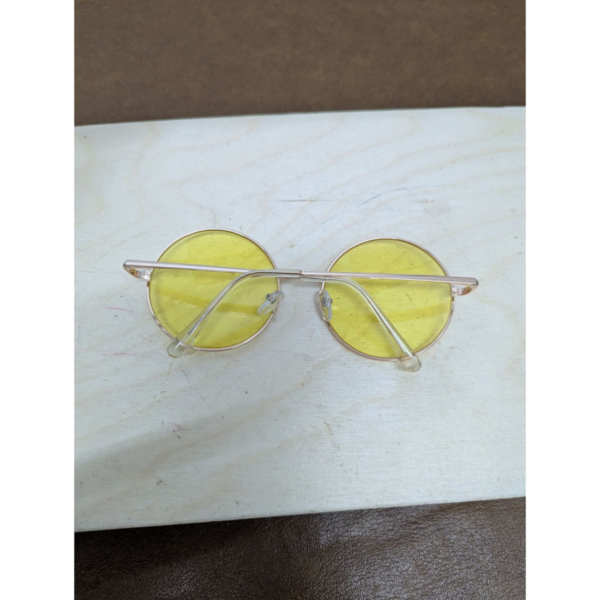 Vintage Round Yellow Lens Sunglasses Metal Frame Retro Style