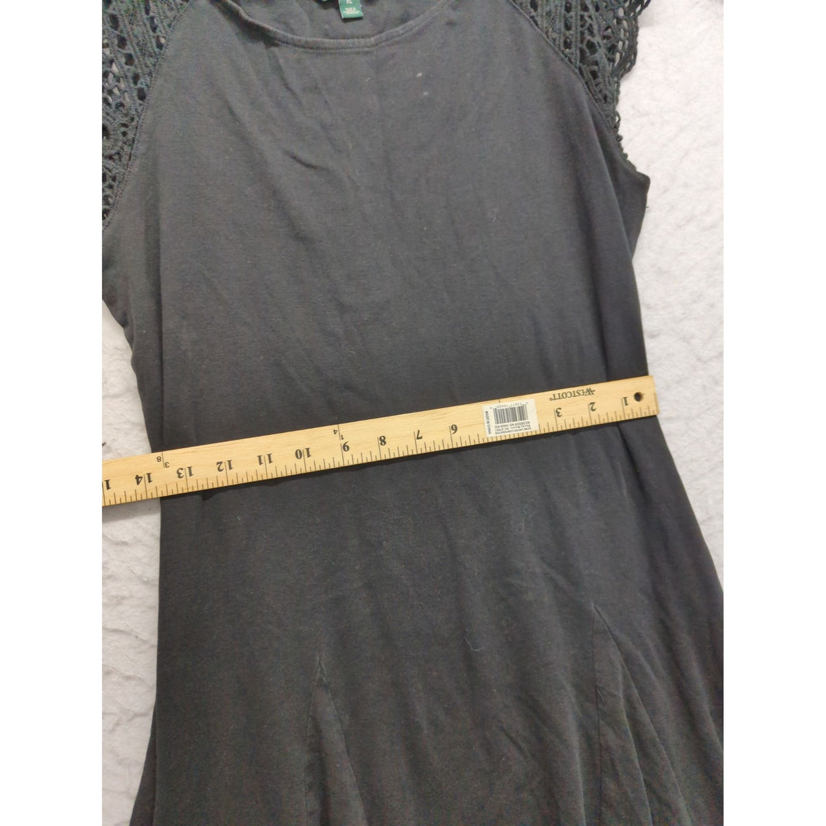 Lauren Ralph Lauren Black Dress With Crochet Cap Sleeves Size XL Flowy Panel Design Made In Jordan