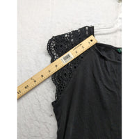 Lauren Ralph Lauren Black Dress With Crochet Cap Sleeves Size XL Flowy Panel Design Made In Jordan