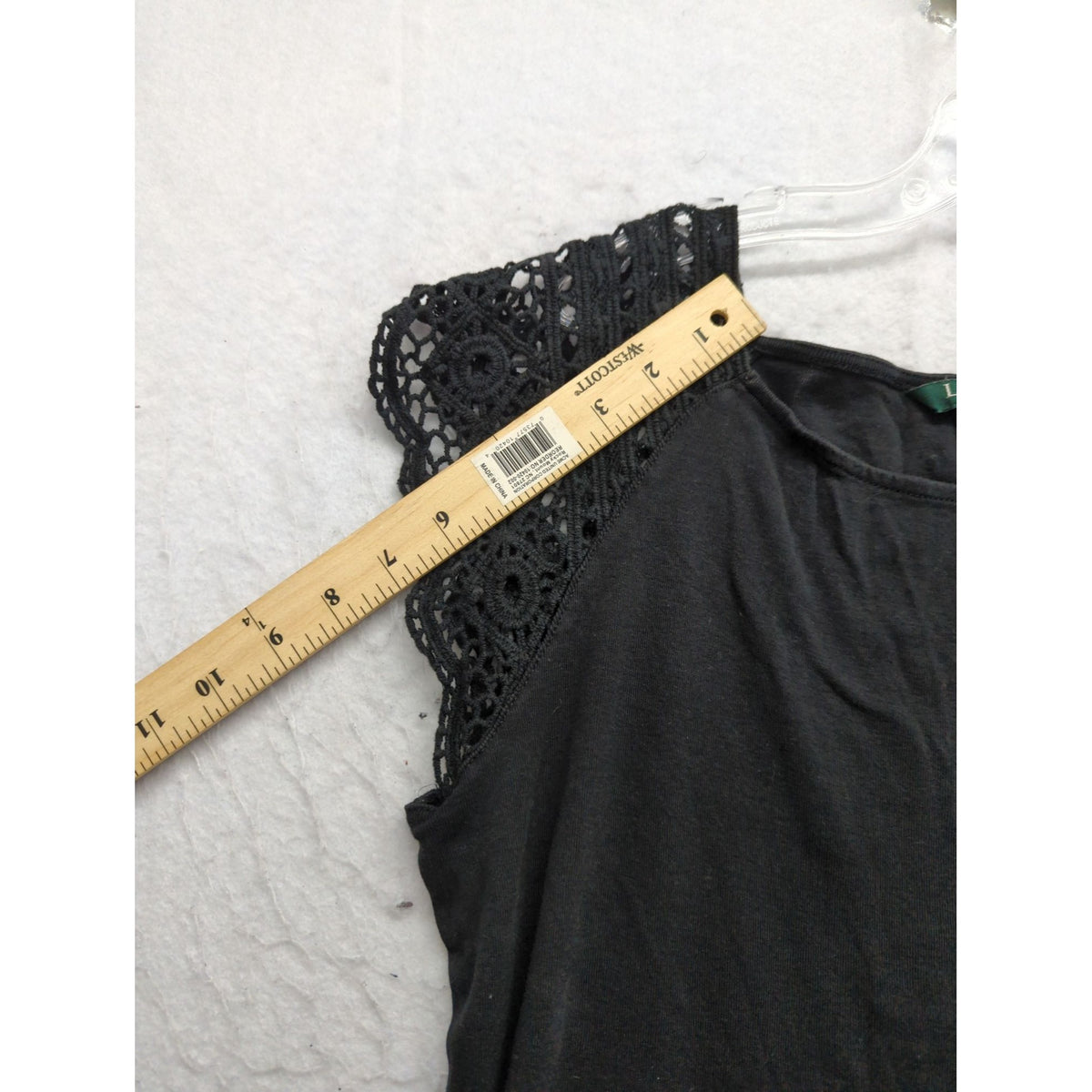 Lauren Ralph Lauren Black Dress With Crochet Cap Sleeves Size XL Flowy Panel Design Made In Jordan