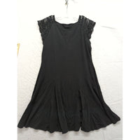 Lauren Ralph Lauren Black Dress With Crochet Cap Sleeves Size XL Flowy Panel Design Made In Jordan