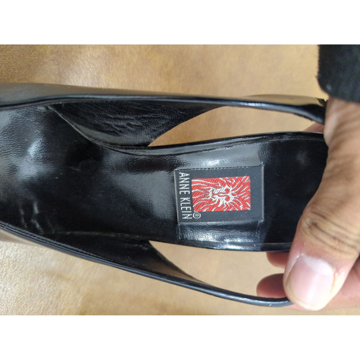 Anne Klein Black Slingback Heels With Embellished Toes Size 8 Patent Leather Pointed Toe 3-Inch Heel