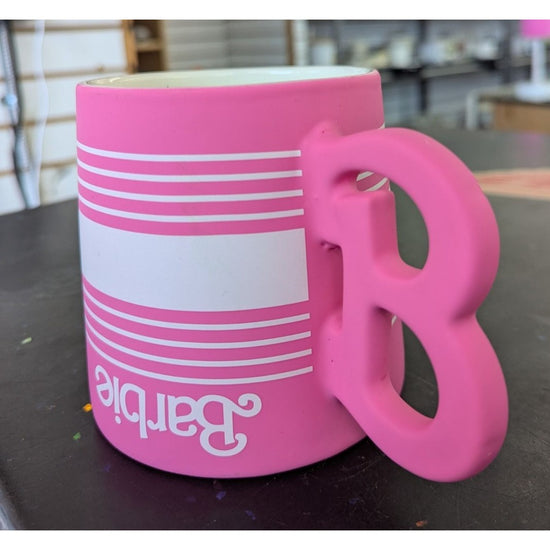 Barbie Pink Ceramic Mug With "B" Handle 2024 Mattel Stoneware 16 Oz