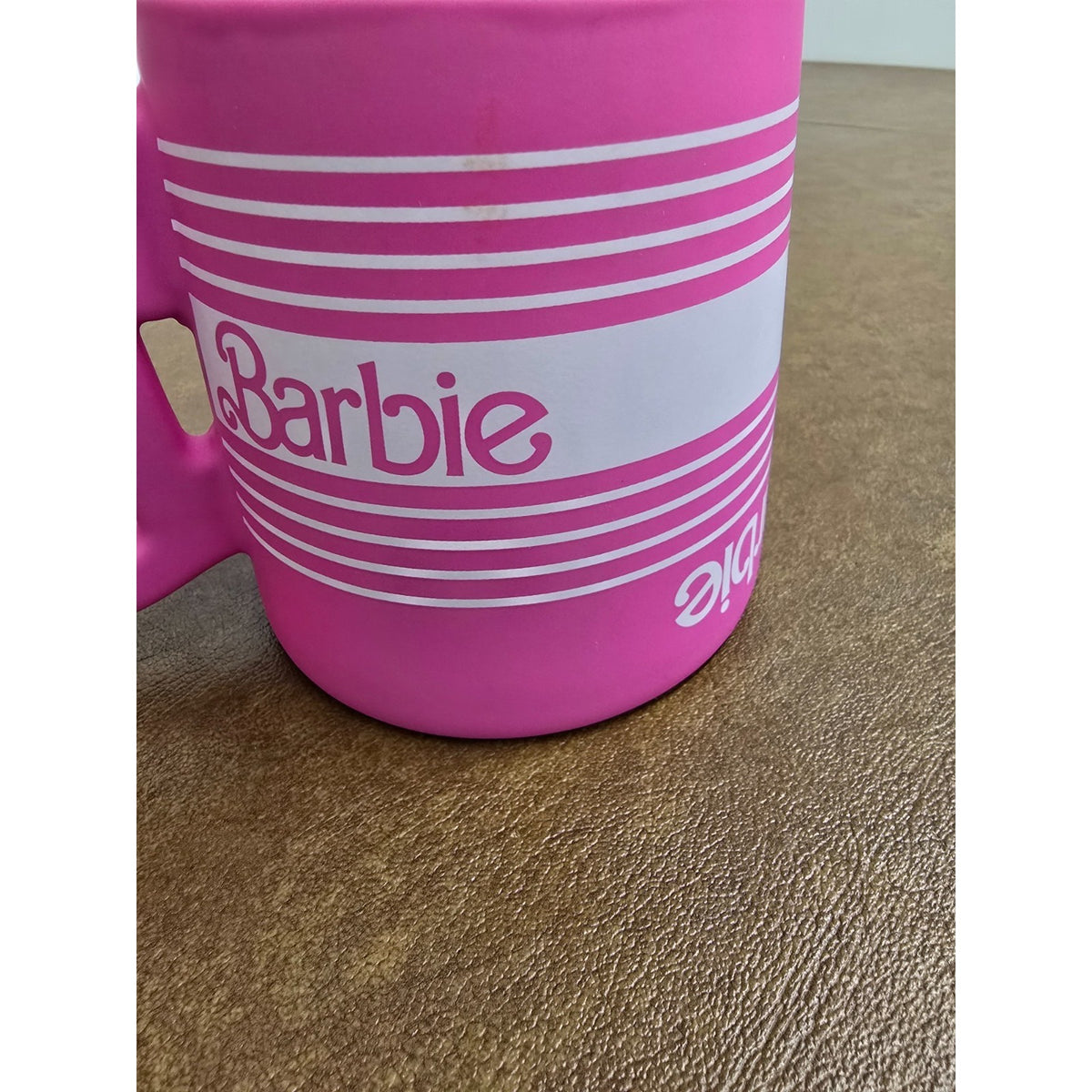 Barbie Pink Ceramic Mug With "B" Handle 2024 Mattel Stoneware 16 Oz