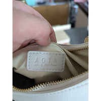 White Tote Bag With Gold Chain Handles AOTA Zip Closure Faux Leather