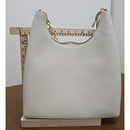 White Tote Bag With Gold Chain Handles AOTA Zip Closure Faux Leather