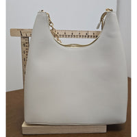 White Tote Bag With Gold Chain Handles AOTA Zip Closure Faux Leather
