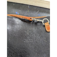 Vintage Vera Pelle Black & Brown Leather Wristlet With Zipper Closure & Back Pocket Made In Italy