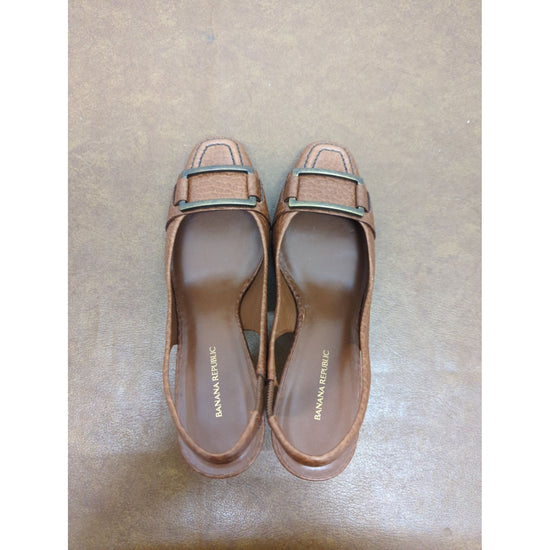 Banana Republic Womens Brown Leather Slingback Heels With Buckle Design Size 6