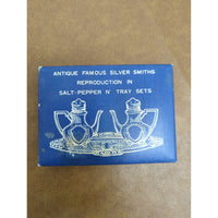 Antique Silver Salt & Pepper Shaker Set With Tray Reproduction Style In Original Box