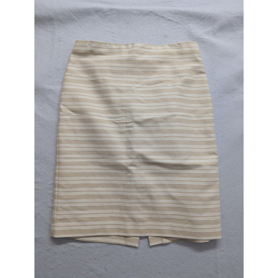 Ann Taylor Striped Pencil Skirt Cream White Professional Workwear Textured