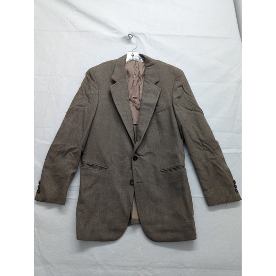 Egon Von Furstenberg Mens Brown Herringbone Wool Blazer Jacket 2-Button Classic Fit Size 42R