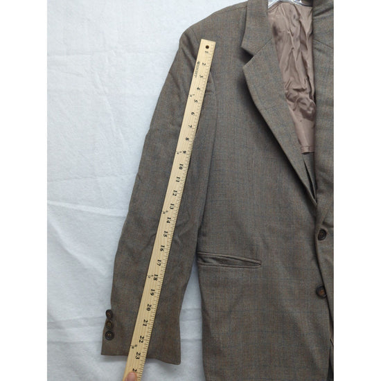 Egon Von Furstenberg Mens Brown Herringbone Wool Blazer Jacket 2-Button Classic Fit Size 42R